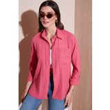 Lela Regular Fit Tek Cepli Önü Kısa Arkası Uzun Krinkıl Bayan Gömlek 6772752 FUŞYA