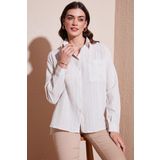 Lela Regular Fit Tek Cepli Önü Kısa Arkası Uzun Krinkıl Bayan Gömlek 6772752 TAŞ