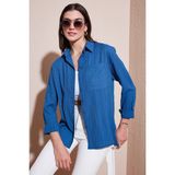 Lela Regular Fit Tek Cepli Önü Kısa Arkası Uzun Krinkıl Gömlek Bayan Gömlek 6772752 - Aindigo