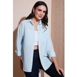 Lela Regular Fit Uzun Kollu Cepli Çizgili Bayan Gömlek 6772895 BEBE MAVİ