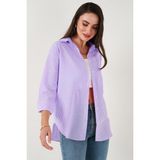Lela Regular Fit Uzun Kollu Cepli Çizgili Bayan Gömlek 6772895 LİLA