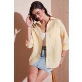 Lela Regular Fit Uzun Kollu Cepli Çizgili Bayan Gömlek 6772895 SARI