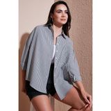 Lela Regular Fit Uzun Kollu Cepli Çizgili Bayan Gömlek 6772895 SİYAH