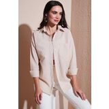 Lela Regular Fit Uzun Kollu Cepli Çizgili Bayan Gömlek 6772895 TAŞ