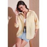 Lela Regular Fit Uzun Kollu Cepli Çizgili Gömlek Bayan Gömlek 6772895 - 12R-Sarı