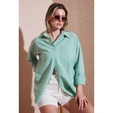 Lela Regular Fit Uzun Kollu Cepli Çizgili Gömlek Bayan Gömlek 6772895 - Açık Yeşil