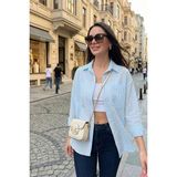Lela Regular Fit Uzun Kollu Cepli Çizgili Gömlek Bayan Gömlek 6772895 - Bebe Mavisi