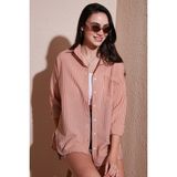 Lela Regular Fit Uzun Kollu Cepli Çizgili Gömlek Bayan Gömlek 6772895 - Kiremit