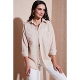 Lela Regular Fit Uzun Kollu Cepli Çizgili Gömlek Bayan Gömlek 6772895 - Taş - S