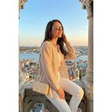 Lela Regular Fit Uzun Kollu Cepli Çizgili Gömlek Bayan Gömlek 6772895 - Taş - XL