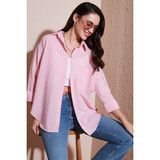 Lela Regular Fit Uzun Kollu Cepli Çizgili Gömlek Kadın Gömlek 6772895 - Şeker Pembesi