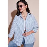 Lela Regular Fit Uzun Kollu Çizgili Bayan Gömlek 6772875 İNDİGO
