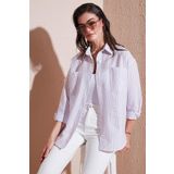 Lela Regular Fit Uzun Kollu Çizgili Bayan Gömlek 6772875 LİLA