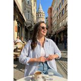 Lela Regular Fit Uzun Kollu Çizgili Gömlek Bayan Gömlek 6772875 - Açık İndigo - XL