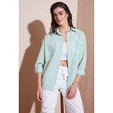 Lela Regular Fit Uzun Kollu Çizgili Gömlek Bayan Gömlek 6772875 - Açık Yeşil