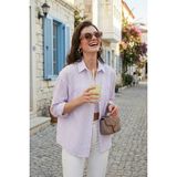 Lela Regular Fit Uzun Kollu Çizgili Gömlek Bayan Gömlek 6772875 - Lila - XL