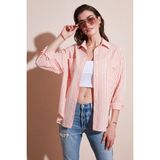 Lela Regular Fit Uzun Kollu Çizgili Gömlek Bayan Gömlek 6772875 - Turuncu