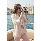 Lela Regular Fit Uzun Kollu Dokulu Gömlek Bayan Gömlek 6772799 - Taş - XL