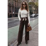 Lela Regular Fit Yüksek Bel Düz Paça Fular Kemerli Bayan Pantolon 6923860 KAHVE