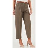 Lela Regular Fit Yüksek Bel Düz Paça Kemerli Bayan Pantolon 68350938 HAKİ