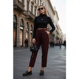 Lela Regular Fit Yüksek Bel Düz Paça Kemerli Bayan Pantolon 68350938 MÜRDÜM