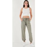 Lela Regular Fit Yüksek Bel Lastikli Paça Jogger Spor Bayan Pantolon 668YP5039 HAKİ
