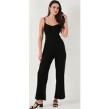 Lela Regular Fit Yuvarlak Yaka Askılı Bol Paça Bayan Tulum 5866147 SİYAH
