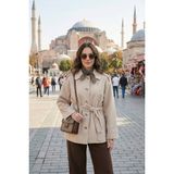 Lela Relaxed Fit Kuşak Detaylı Klasik Yaka Trençkot Bayan Trençkot 6927651 - Taş