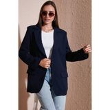 Lela Relaxed Fit Mono Yaka Cepli Blazer Bayan Ceket 611BC00132 LACİVERT