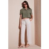 Lela Relaxed Fit Normal Bel Geniş Paça Çİft Cepli Keten Bayan Pantolon 668YP4991 TAŞ