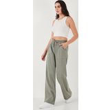 Lela Relaxed Fit Yüksek Bel Bol Paça Bayan Pantolon 668YP5040 HAKİ