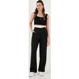 Lela Relaxed Fit Yüksek Bel Bol Paça Bayan Pantolon 673P1012 SİYAH