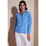 Lela Sırt Pencere Detaylı Çift Cepli % 100 Pamuk Relaxed Fit Gömlek Bayan Gömlek 51444592 - Açık Mavi