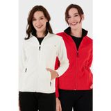 Lela Slim Fit Anti-Pilling Tüylenme Yapmayan Fermuarlı Cepli Hırka 2' li Paket Bayan Polar 5907002S2 EKRU-KIRMIZI