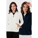 Lela Slim Fit Anti-Pilling Tüylenme Yapmayan Fermuarlı Cepli Hırka 2' Li Paket Bayan Polar 5907002S2 Ekru-Lacivert