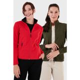 Lela Slim Fit Anti-Pilling Tüylenme Yapmayan Fermuarlı Cepli Hırka 2' li Paket Bayan Polar 5907002S2 Kırmızı-Haki