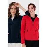 Lela Slim Fit Anti-Pilling Tüylenme Yapmayan Fermuarlı Cepli Hırka 2' Li Paket Bayan Polar 5907002S2 Kırmızı-Lacivert
