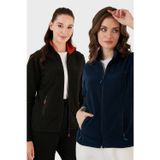 Lela Slim Fit Anti-Pilling Tüylenme Yapmayan Fermuarlı Cepli Hırka 2' li Paket Bayan Polar 5907002S2 LACİVERT-SİYAH