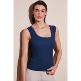 Lela Slim Fit Kalın Askılı Dantelli Kare Yaka Bürümcük Atlet Bayan Atlet 5864979 - İndigo