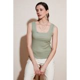 Lela Slim Fit Kalın Askılı Dantelli Kare Yaka Bürümcük Atlet Bayan Atlet 5864979 - Olive