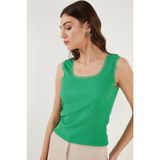 Lela Slim Fit Kalın Askılı Dantelli Kare Yaka Bürümcük Atlet Bayan Atlet 5864979 - Su Yeşili