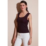 Lela Slim Fit Kalın Askılı Dantelli Kare Yaka Bürümcük Atlet Bayan Atlet 5864979 - Vişne