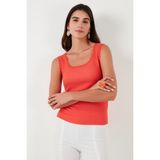 Lela Slim Fit Kalın Askılı Dantelli Kare Yaka Bürümcük Atlet Kadın Atlet 5864979 - Nar Çiçeği