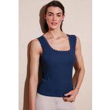 Lela Slim Fit Kalın Askılı Dantelli Kare Yaka Bürümcük Bayan Atlet 5864979 İNDİGO