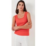 Lela Slim Fit Kalın Askılı Dantelli Kare Yaka Bürümcük Bayan Atlet 5864979 NAR ÇİÇEĞİ
