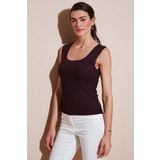Lela Slim Fit Kalın Askılı Dantelli Kare Yaka Bürümcük Bayan Atlet 5864979 VİŞNE