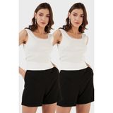 Lela Slim Fit Kalın Dantelli Kare Yaka Bürümcük 2'li Paket Atlet Bayan Atlet 5864979S2 - Ekru - Ekru