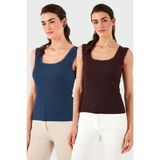 Lela Slim Fit Kalın Dantelli Kare Yaka Bürümcük 2'li Paket Atlet Bayan Atlet 5864979S2 - Indigo - Bordo
