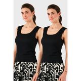 Lela Slim Fit Kalın Dantelli Kare Yaka Bürümcük 2'li Paket Atlet Bayan Atlet 5864979S2 - Siyah - Siyah