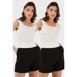 Lela Slim Fit Kalın Dantelli Kare Yaka Bürümcük 2'li Paket Bayan Atlet 5864979S2 EKRU-EKRU